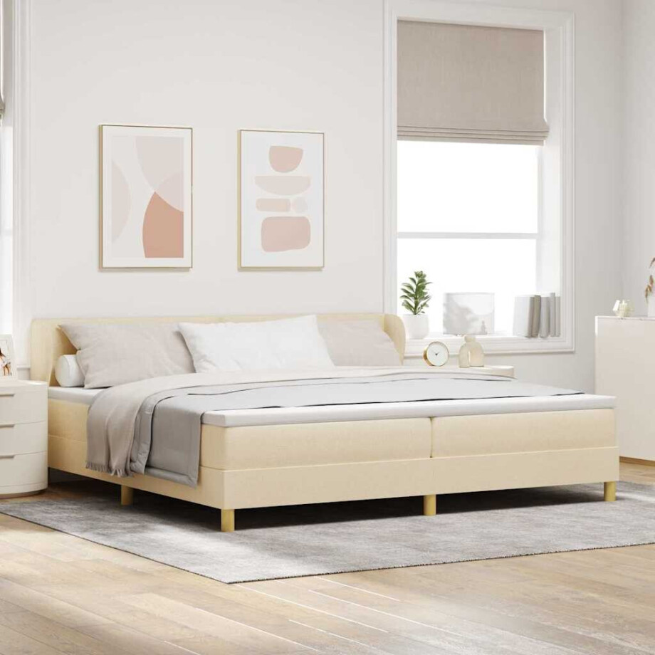 vidaXL Boxspringbed met matras met hoofdeinde Crème 200 x 200 cm Stof vidaXL Boxspringbed met matras met hoofdeinde Crème 200 x 200 cm Stof afbeelding 1