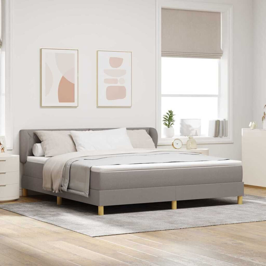 vidaXL Boxspringbed met hoofdeinde Taupe 180 x 200 cm Stof afbeelding 1