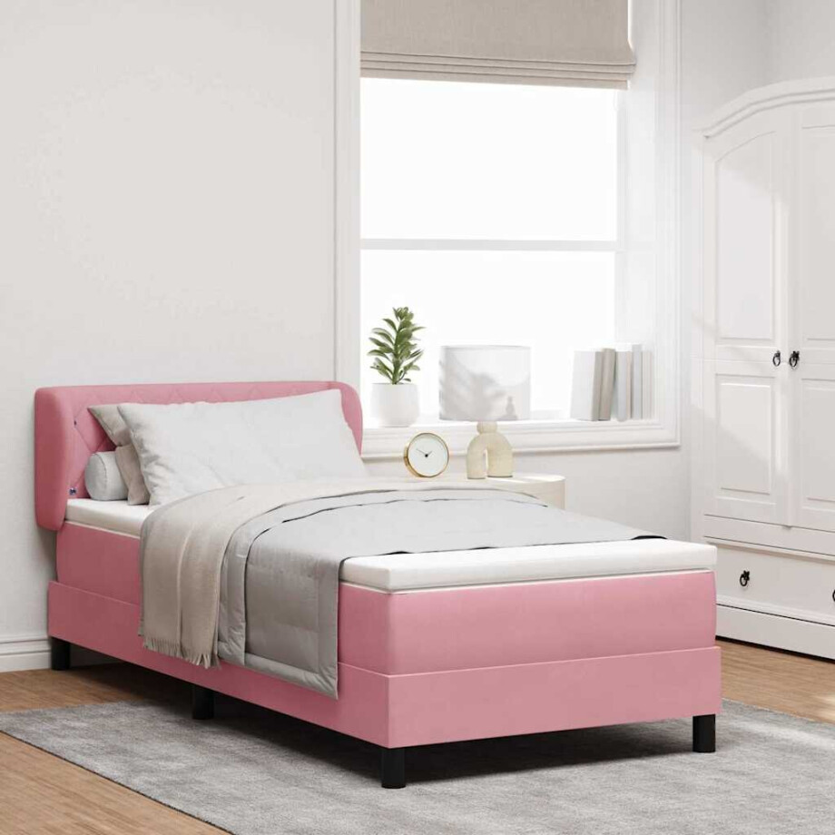 vidaXL Boxspringbed met donkergrijs fluwelen matras 80x200 cm Roze afbeelding 1