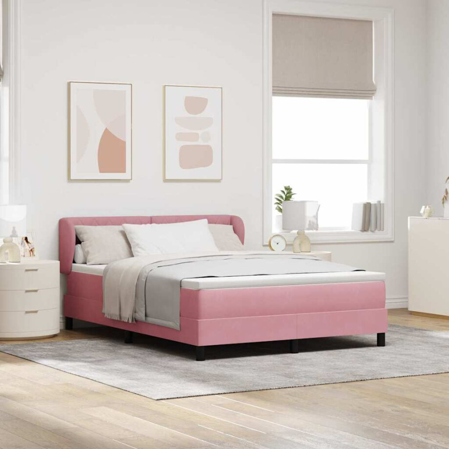 vidaXL Boxspringbed met matras Roze 140 x 200 cm Fluweel afbeelding 1