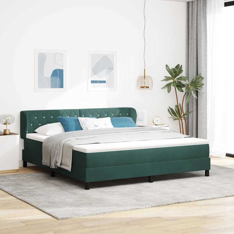 vidaXL Boxspringbed met hoofdeinde Donkergroen 180 x 200 cm Fluweel vidaXL Boxspringbed met hoofdeinde Donkergroen 180 x 200 cm Fluweel afbeelding 1