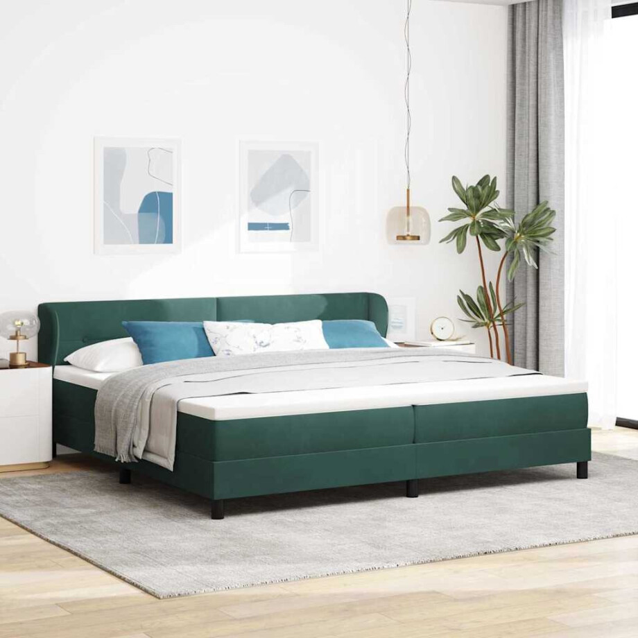 vidaXL Boxspringbed met hoofdeinde Donkergroen 200 x 200 cm Fluweel afbeelding 1
