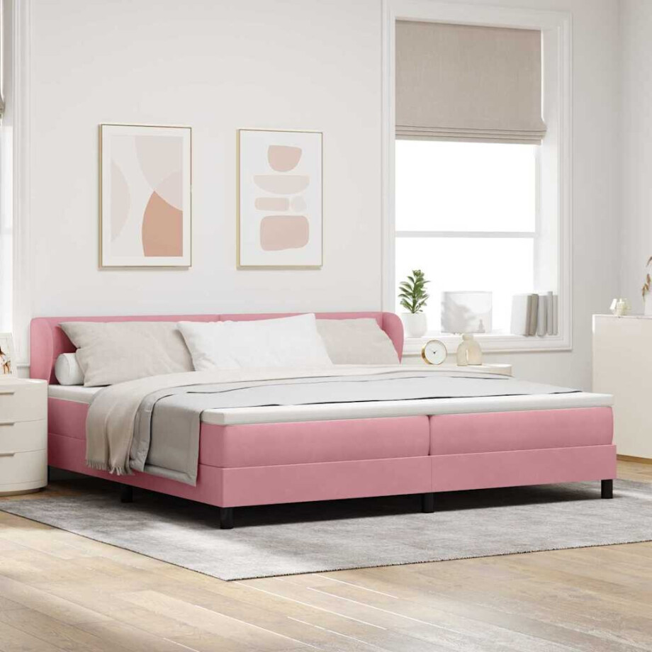 vidaXL Boxspringbed met hoofdeinde Roze 200 x 200 cm Fluweel vidaXL Boxspringbed met hoofdeinde Roze 200 x 200 cm Fluweel afbeelding 1