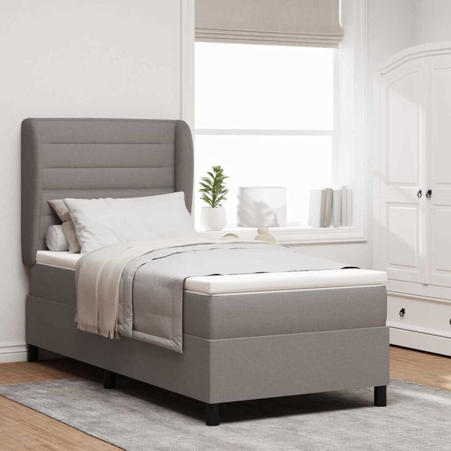 vidaXL Boxspring bed met matras met hoofdeinde Taupe 90 x 190 cm Stof afbeelding 1