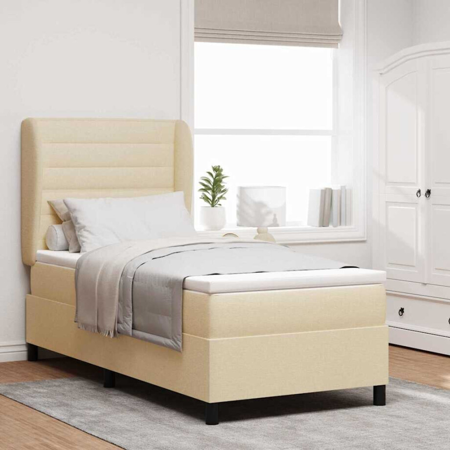 vidaXL Boxspring bed met matras met hoofdeinde Crème 90 x 190 cm Stof afbeelding 1