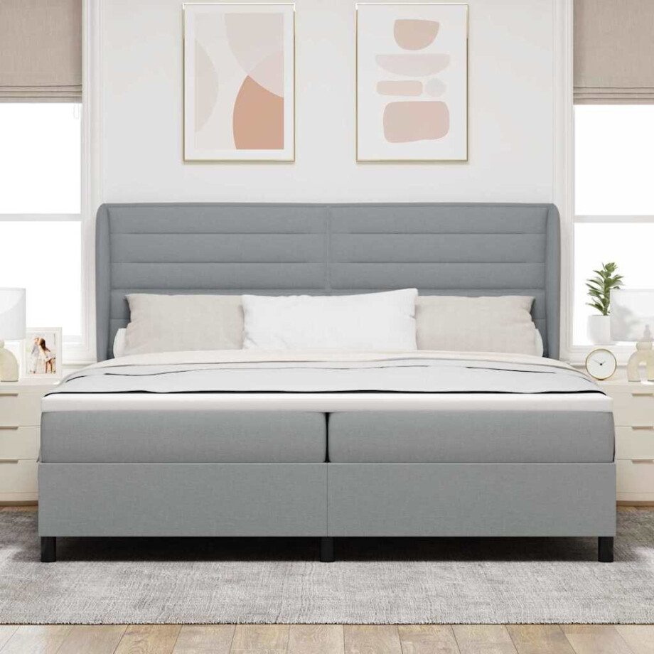 vidaXL Boxspring bed met matras Lichtgrijs 200 x 200 cm Stof afbeelding 1