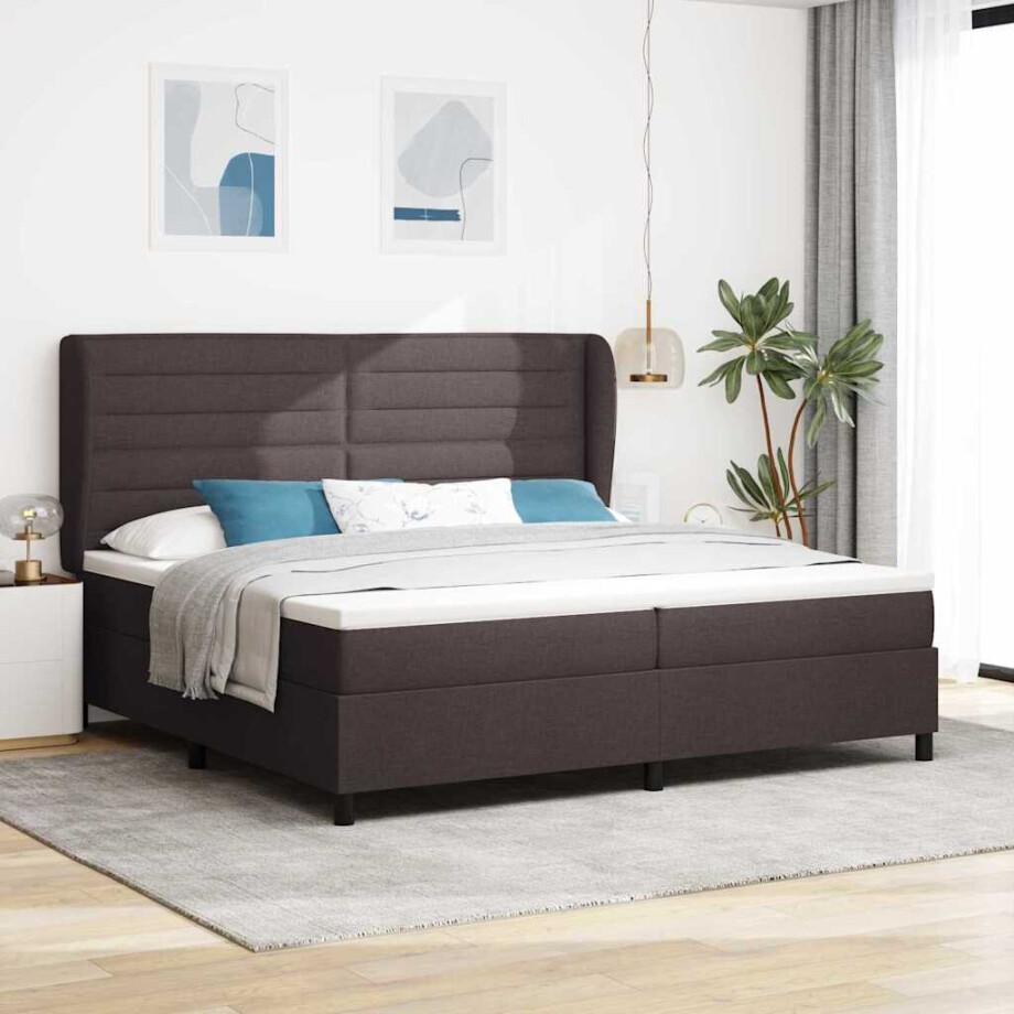 vidaXL Boxspring bed met matras Donkerbruin 200 x 200 cm Stof afbeelding 1
