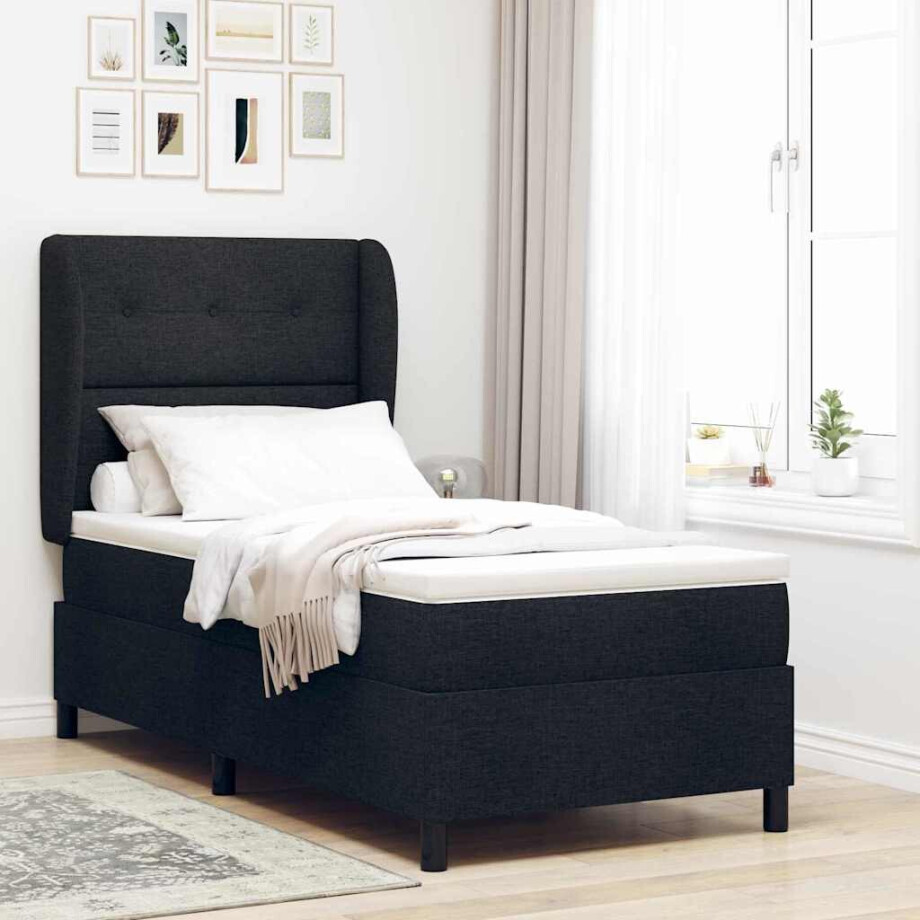 vidaXL Boxspring bed met matras met hoofdeinde Zwart 90 x 190 cm Stof afbeelding 1