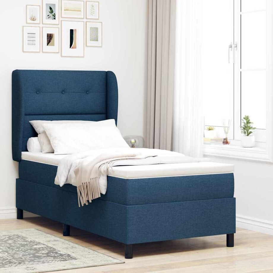 vidaXL Boxspring bed met hoofdeinde Blauw 90 x 190 cm Stof vidaXL Boxspring bed met hoofdeinde Blauw 90 x 190 cm Stof afbeelding 1