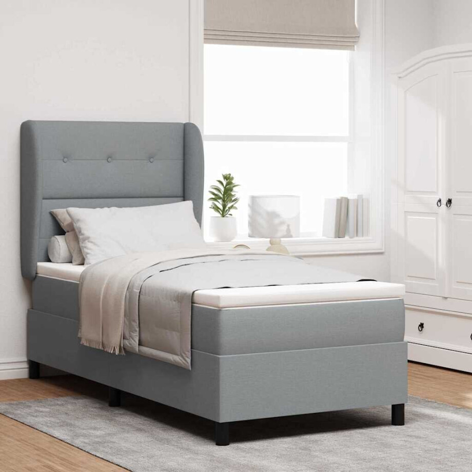 vidaXL Boxspring bed met hoofdeinde Lichtgrijs 100 x 200 cm Stof vidaXL Boxspring bed met hoofdeinde Lichtgrijs 100 x 200 cm Stof afbeelding 1
