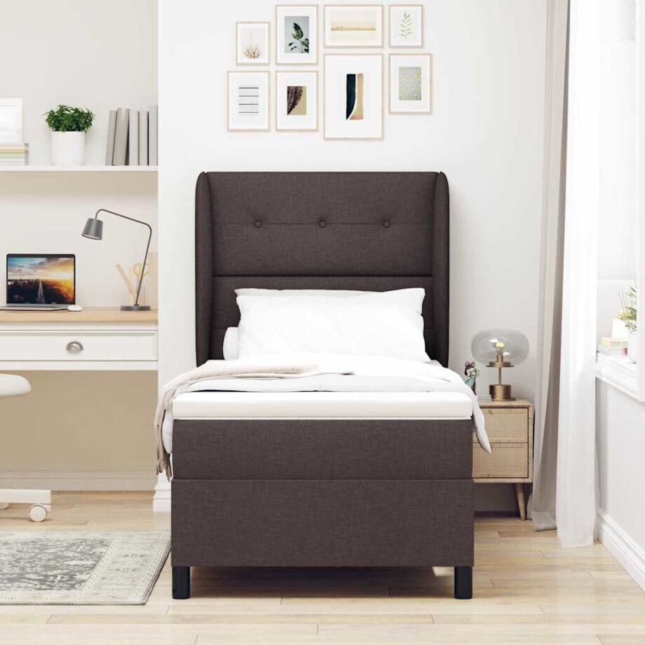 vidaXL Boxspring bed met hoofdeinde Donkerbruin 100 x 200 cm Stof vidaXL Boxspring bed met hoofdeinde Donkerbruin 100 x 200 cm Stof afbeelding 1