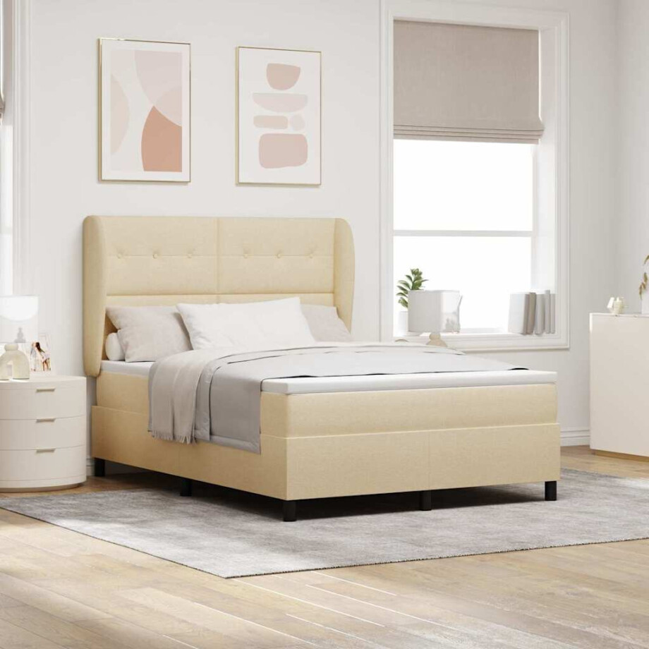 vidaXL Boxspring bed met matras met hoofdeinde Crème 160 x 200 cm Stof afbeelding 1