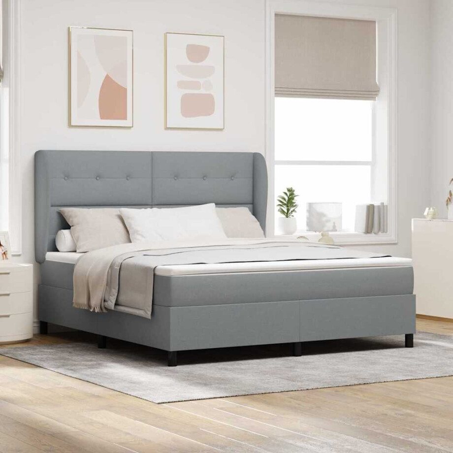 vidaXL Boxspring bed met matras Lichtgrijs 180 x 200 cm Stof afbeelding 1
