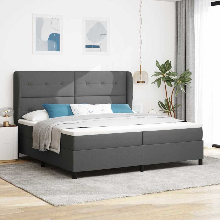 vidaXL Boxspring bed met hoofdeinde Donkergrijs 200 x 200 cm Stof vidaXL Boxspring bed met hoofdeinde Donkergrijs 200 x 200 cm Stof afbeelding 1