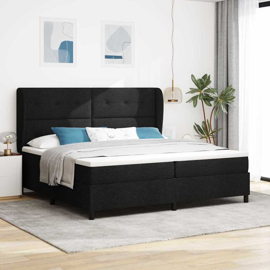 vidaXL Boxspring bed met hoofdeinde Zwart 200 x 200 cm Stof afbeelding 1