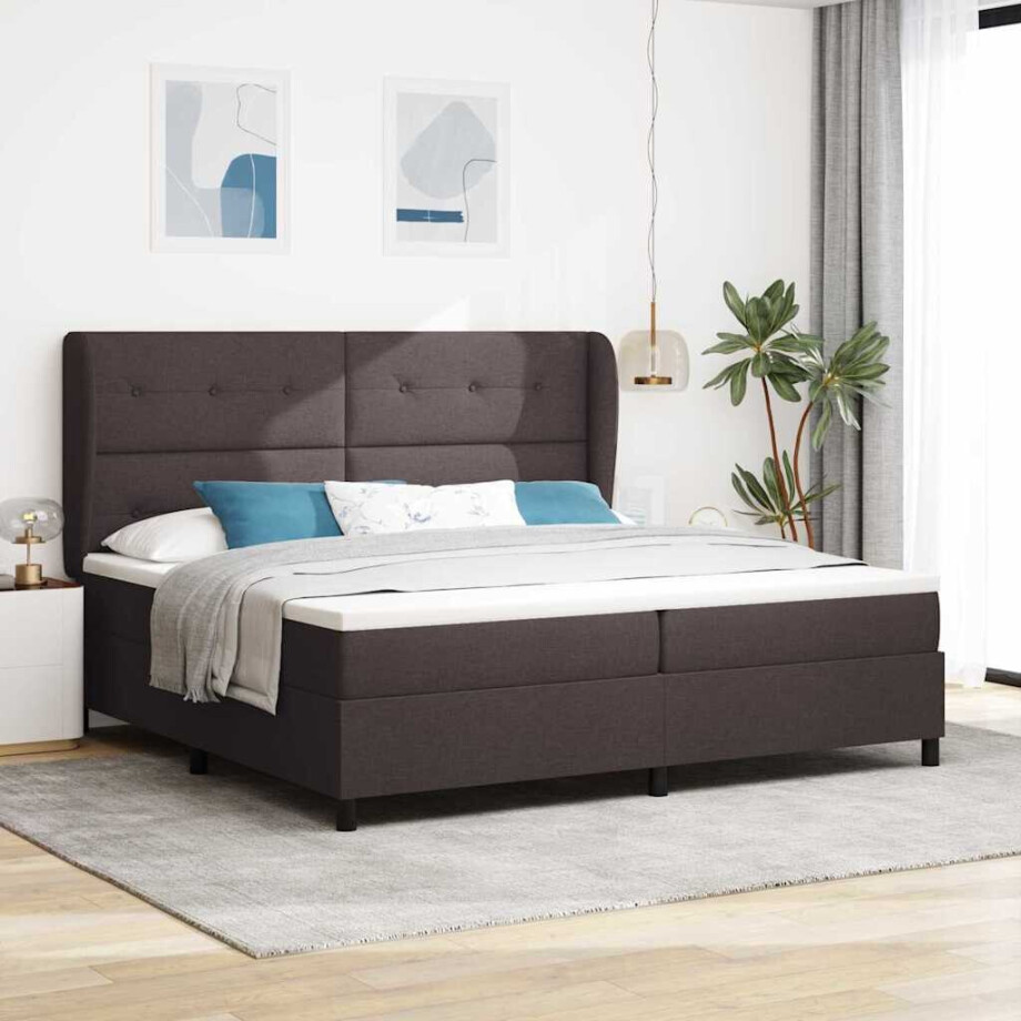 vidaXL Boxspring bed met hoofdeinde Donkerbruin 200 x 200 cm Stof vidaXL Boxspring bed met hoofdeinde Donkerbruin 200 x 200 cm Stof afbeelding 1