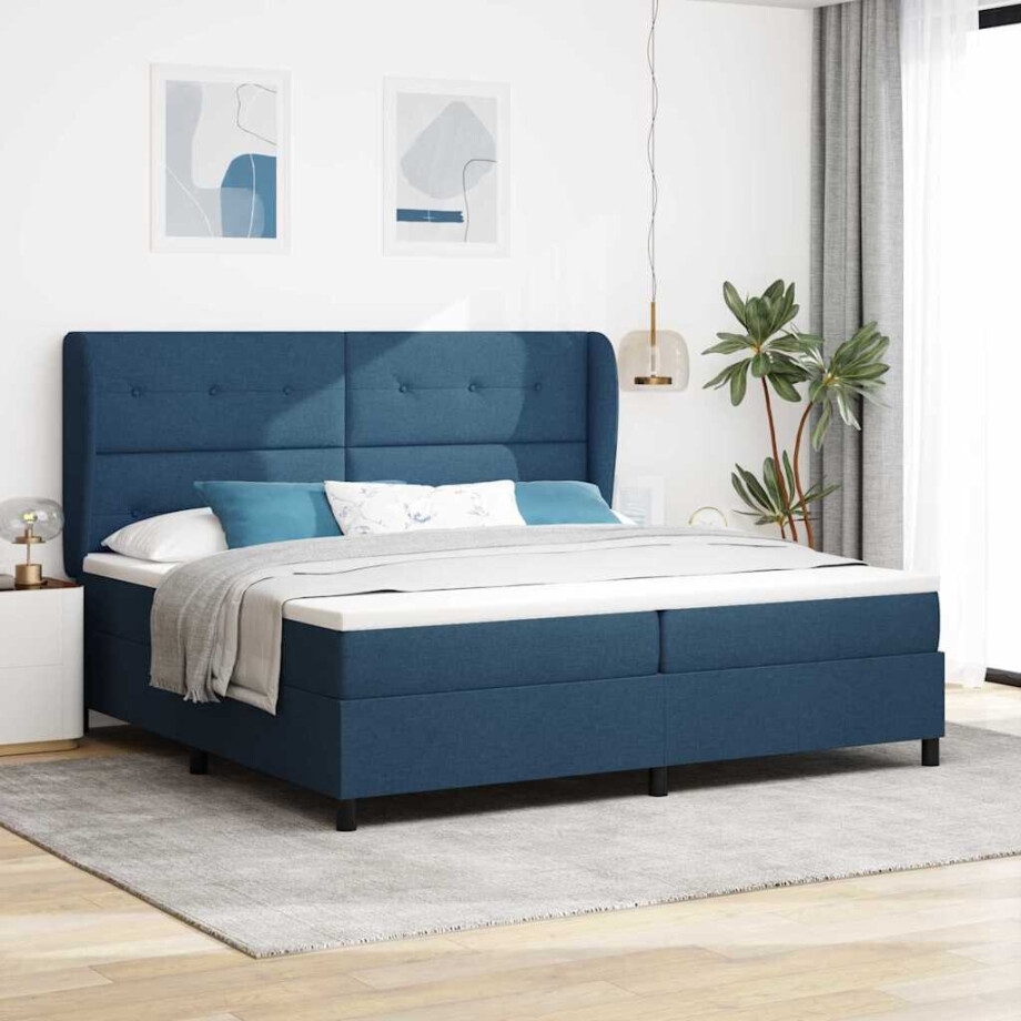 vidaXL Boxspring bed met matras met hoofdeinde Blauw 200 x 200 cm Stof afbeelding 1