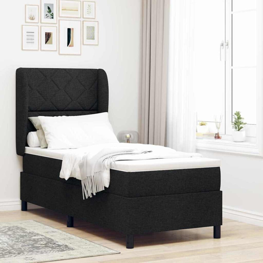 vidaXL Boxspring bed met matras met hoofdeinde Zwart 80 x 200 cm Stof afbeelding 1
