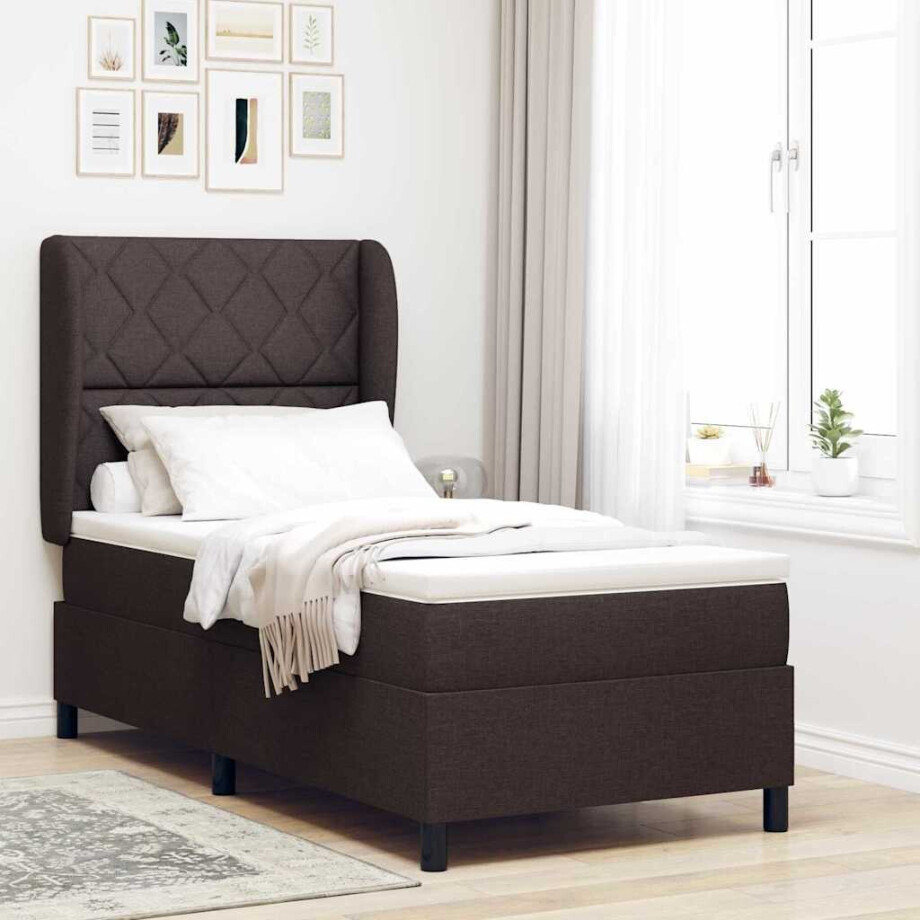 vidaXL Boxspring bed met hoofdeinde Donkerbruin 90 x 190 cm Stof vidaXL Boxspring bed met hoofdeinde Donkerbruin 90 x 190 cm Stof afbeelding 1