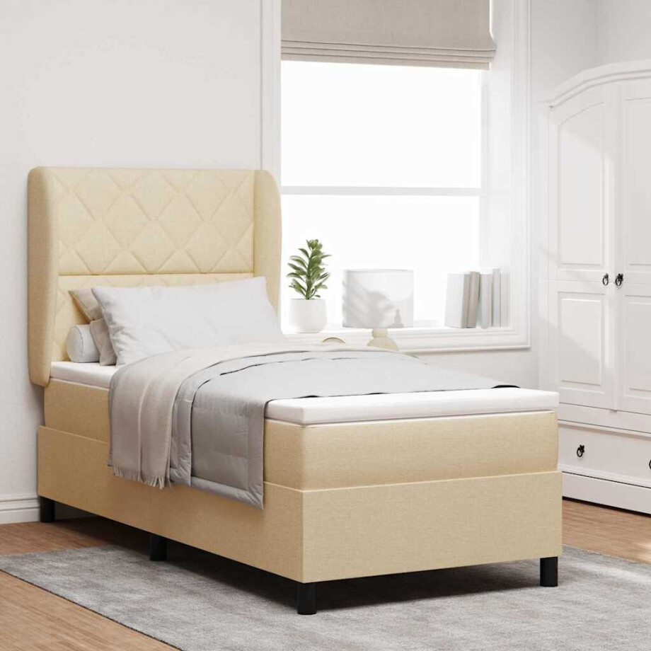 vidaXL Boxspring bed met hoofdeinde Crème 90 x 190 cm Stof afbeelding 1