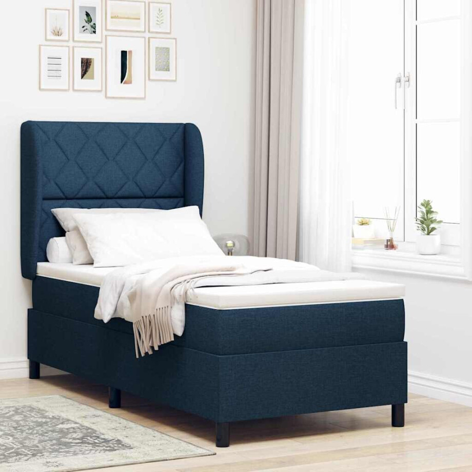 vidaXL Boxspring bed met hoofdeinde Blauw 90 x 190 cm Stof vidaXL Boxspring bed met hoofdeinde Blauw 90 x 190 cm Stof afbeelding 1