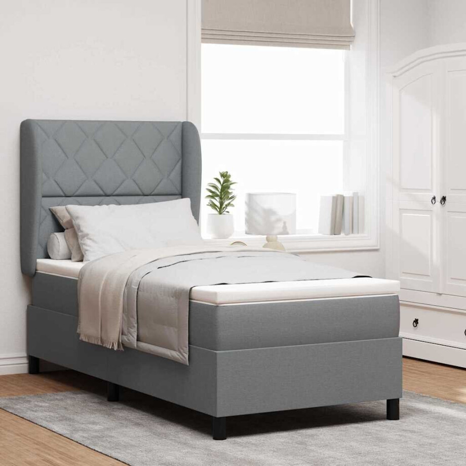 vidaXL Boxspring bed met hoofdeinde Lichtgrijs 90 x 200 cm Stof vidaXL Boxspring bed met hoofdeinde Lichtgrijs 90 x 200 cm Stof afbeelding 1