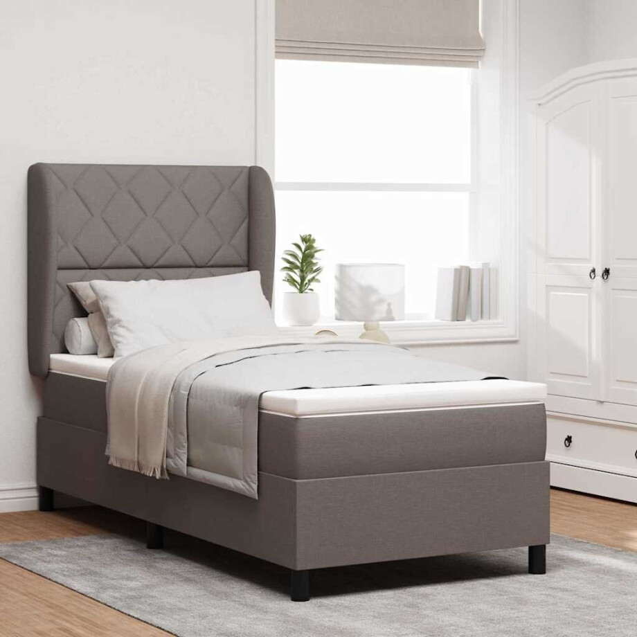 vidaXL Boxspring bed met hoofdeinde Taupe 90 x 200 cm Stof vidaXL Boxspring bed met hoofdeinde Taupe 90 x 200 cm Stof afbeelding 1