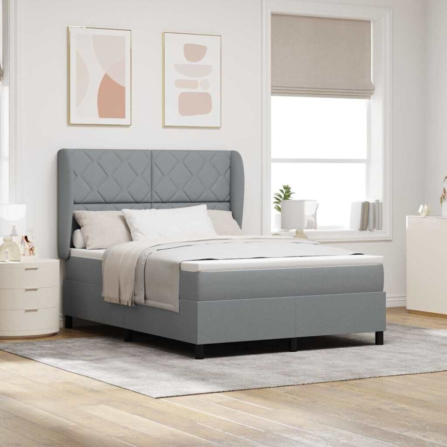 vidaXL Boxspring bed met hoofdeinde Lichtgrijs 140 x 190 cm Stof vidaXL Boxspring bed met hoofdeinde Lichtgrijs 140 x 190 cm Stof afbeelding 1