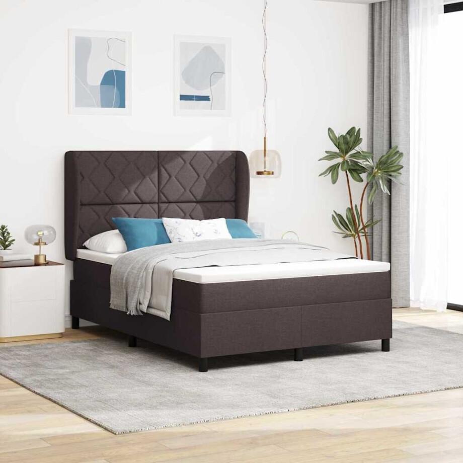 vidaXL Boxspring bed met hoofdeinde Donkerbruin 140 x 200 cm Stof vidaXL Boxspring bed met hoofdeinde Donkerbruin 140 x 200 cm Stof afbeelding 1