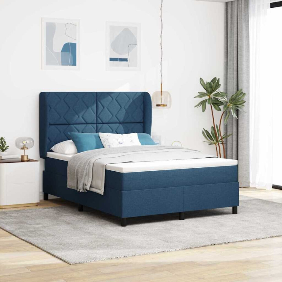 vidaXL Boxspring bed met hoofdeinde Blauw 160 x 200 cm Stof vidaXL Boxspring bed met hoofdeinde Blauw 160 x 200 cm Stof afbeelding 1