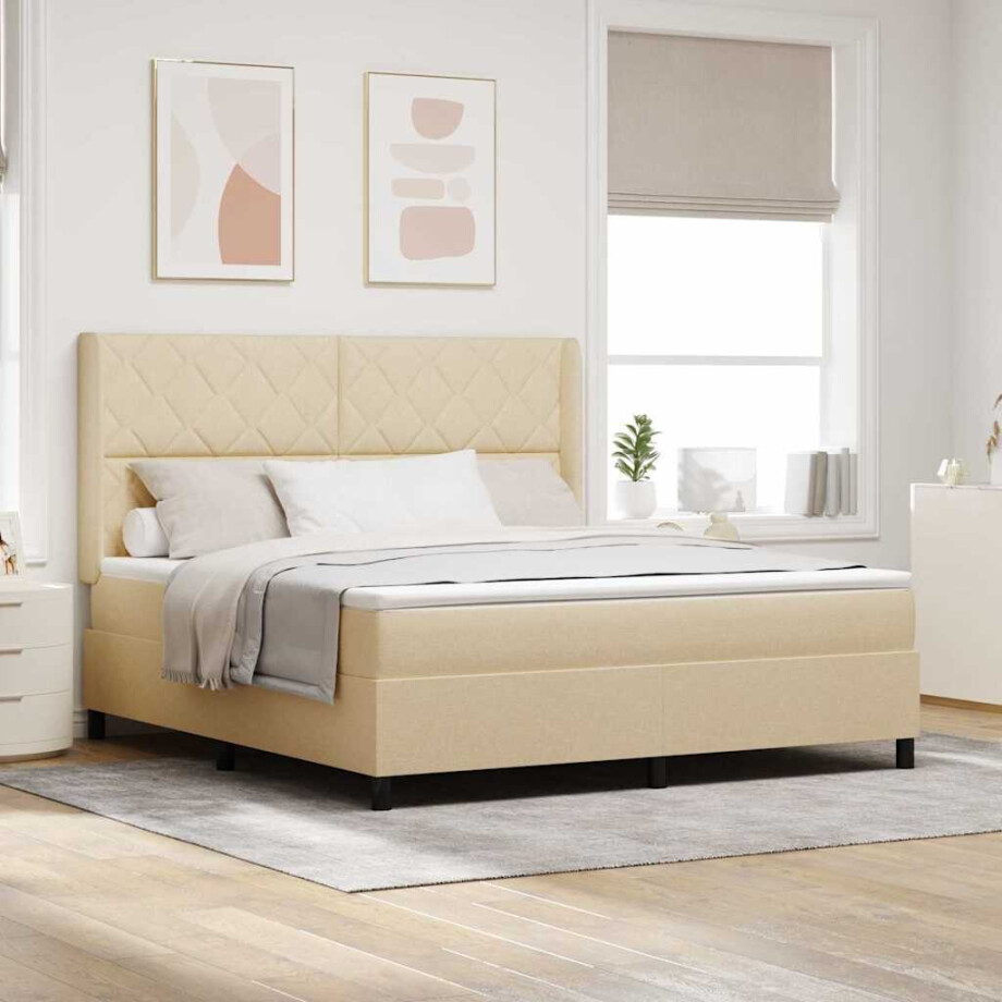 vidaXL Boxspring bed met hoofdeinde Crème 180 x 200 cm Stof afbeelding 1
