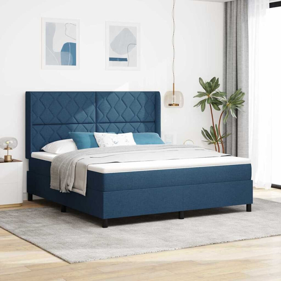 vidaXL Boxspring bed met hoofdeinde Blauw 180 x 200 cm Stof vidaXL Boxspring bed met hoofdeinde Blauw 180 x 200 cm Stof afbeelding 1