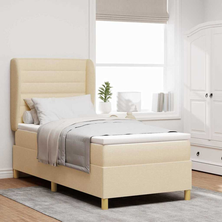 vidaXL Boxspringbed met matras met hoofdeinde Crème 190 x 90 cm Stof vidaXL Boxspringbed met matras met hoofdeinde Crème 190 x 90 cm Stof afbeelding 1
