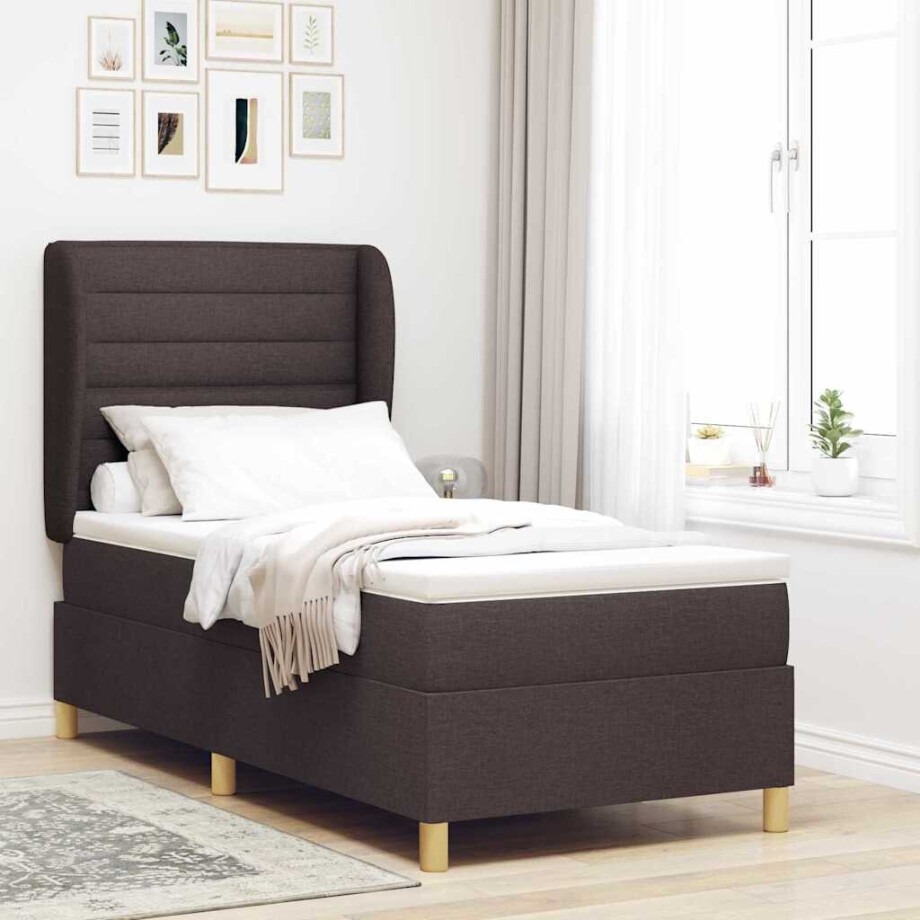 vidaXL Boxspringbed met matras Donkerbruin 200 x 90 cm Stof afbeelding 1