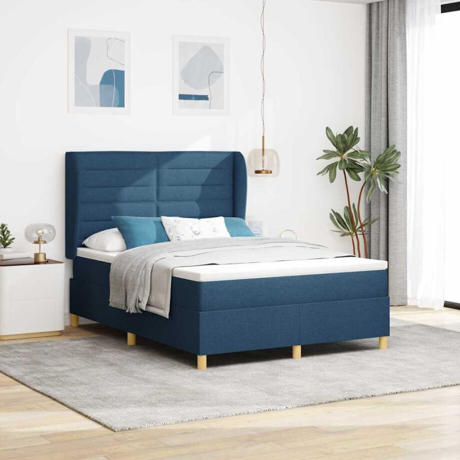 vidaXL Boxspringbed met Matras Donkergrijs 90x190 cm Blauw Stof afbeelding 1