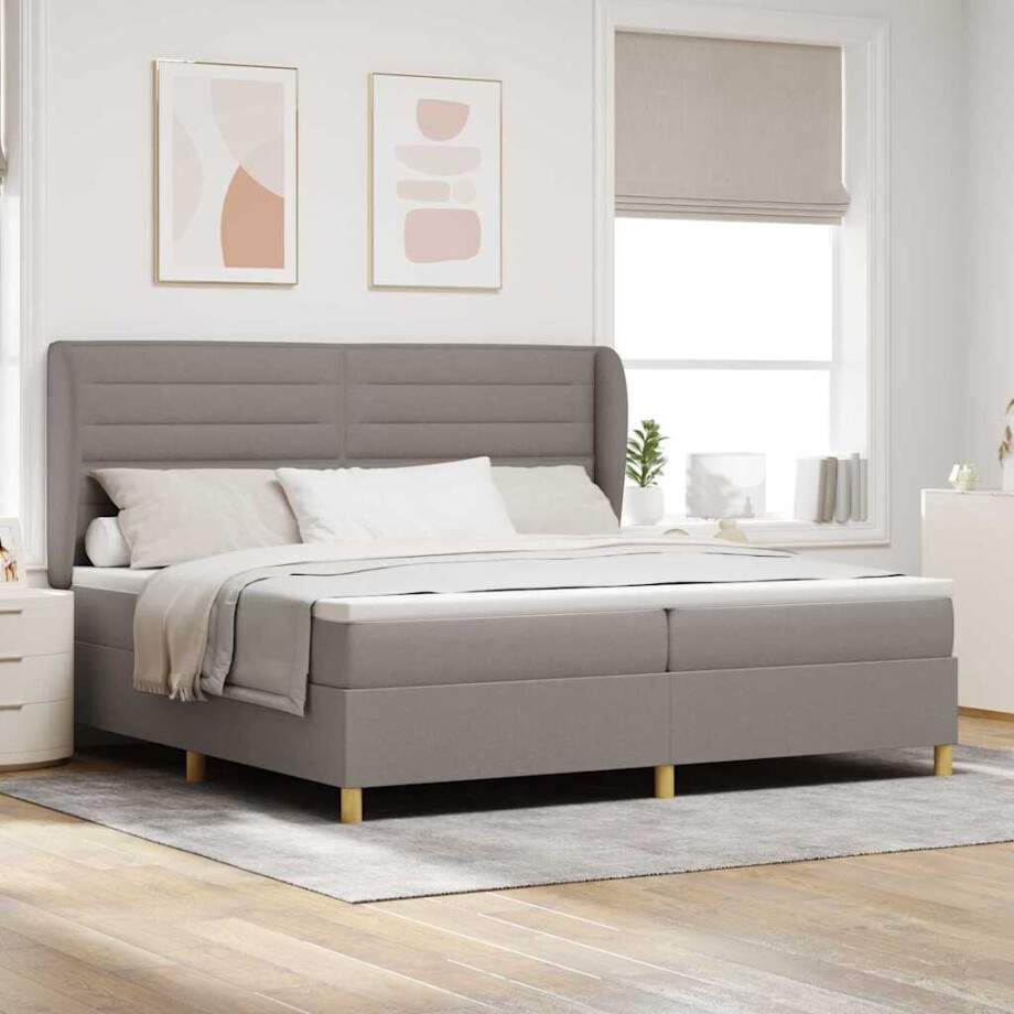 vidaXL Boxspringbed met matras met hoofdeinde Taupe 200 x 200 cm Stof afbeelding 1