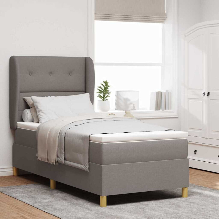 vidaXL Boxspringbed met matras met hoofdeinde Taupe 190 x 90 cm Stof afbeelding 1
