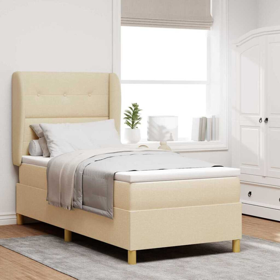 vidaXL Boxspringbed met matras met hoofdeinde Crème 190 x 90 cm Stof afbeelding 1