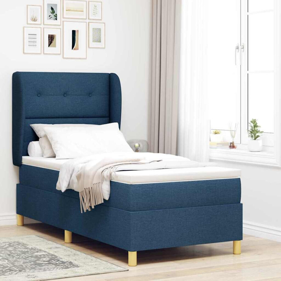 vidaXL Boxspringbed met hoofdeinde Blauw 190 x 90 cm Stof vidaXL Boxspringbed met hoofdeinde Blauw 190 x 90 cm Stof afbeelding 1