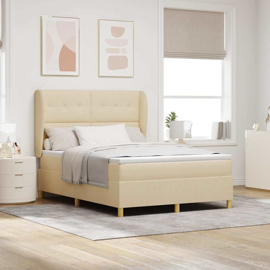 vidaXL Boxspringbed met matras met hoofdeinde Crème 190 x 140 cm Stof afbeelding 1