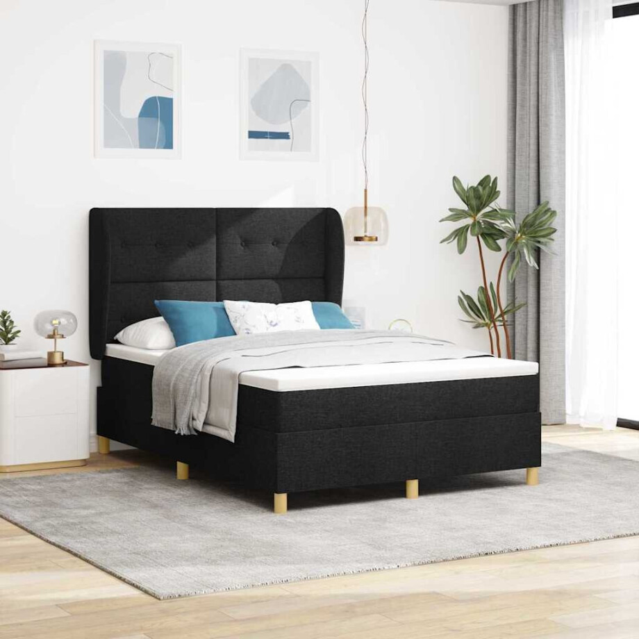 vidaXL Boxspringbed met matras met hoofdeinde Zwart 200 x 160 cm Stof afbeelding 1