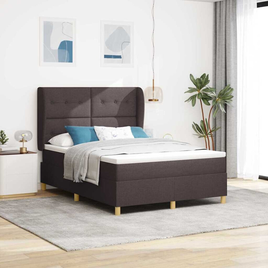 vidaXL Boxspringbed met matras Donkerbruin 200 x 160 cm Stof afbeelding 1