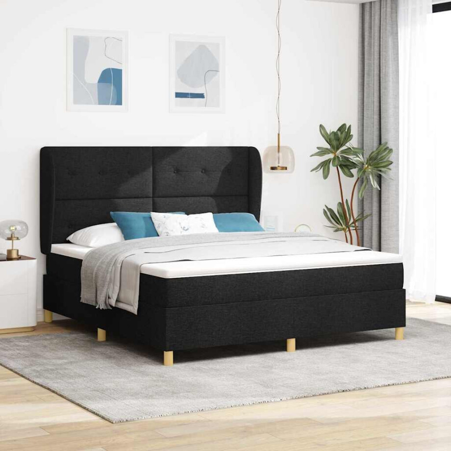 vidaXL Boxspringbed met matras met hoofdeinde Zwart 200 x 180 cm Stof afbeelding 1