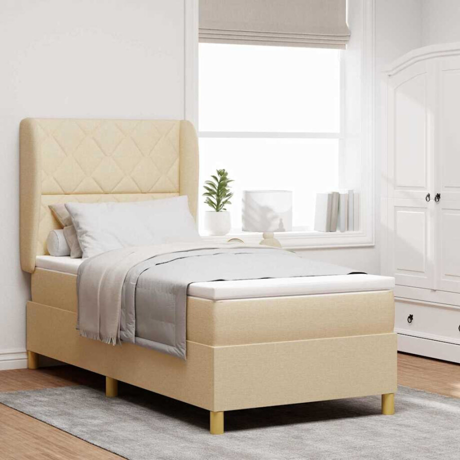 vidaXL Boxspringbed met hoofdeinde Crème 190 x 90 cm Stof vidaXL Boxspringbed met hoofdeinde Crème 190 x 90 cm Stof afbeelding 1