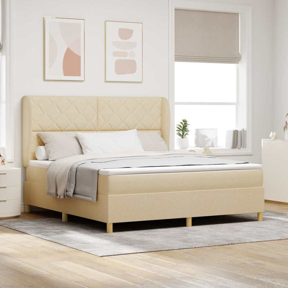 vidaXL Boxspringbed met hoofdeinde Crème 200 x 180 cm Stof vidaXL Boxspringbed met hoofdeinde Crème 200 x 180 cm Stof afbeelding 1