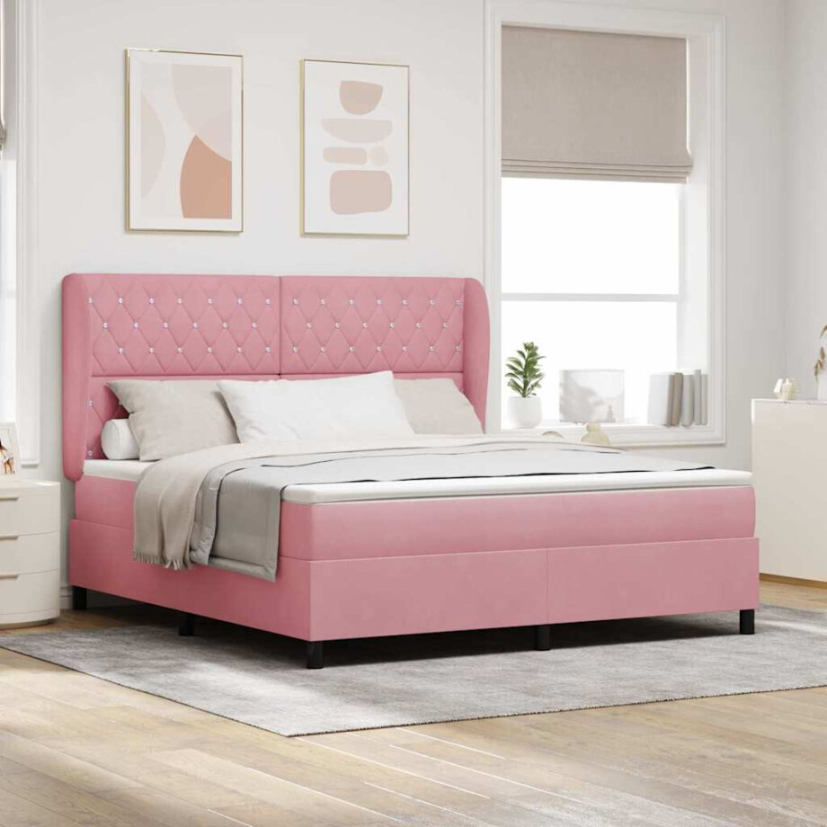 vidaXL Boxspringbed met matras Roze 200 x 180 cm Fluweel vidaXL Boxspringbed met matras Roze 200 x 180 cm Fluweel afbeelding 1