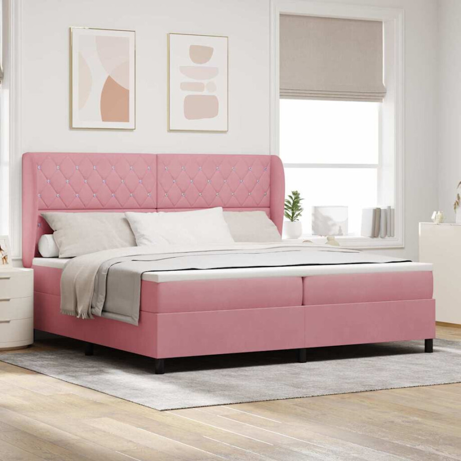 vidaXL Boxspringbed met matras Roze 200 x 200 cm Fluweel vidaXL Boxspringbed met matras Roze 200 x 200 cm Fluweel afbeelding 1
