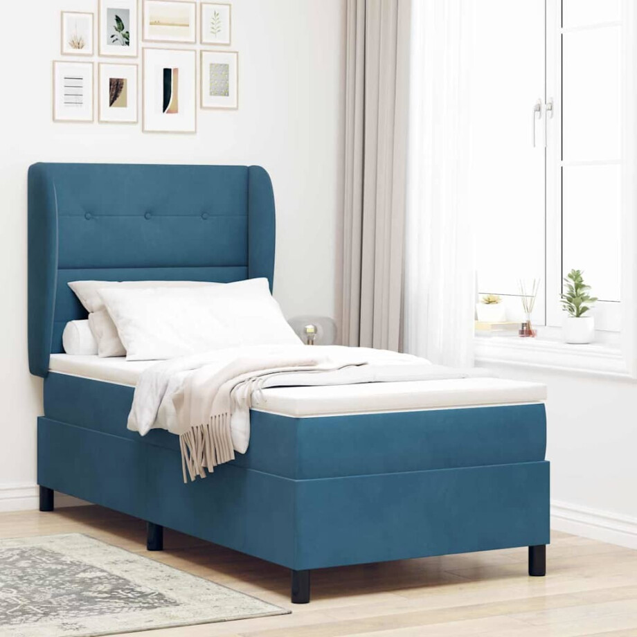 vidaXL Boxspringbed met matras Donkerblauw 200 x 80 cm Fluweel afbeelding 1