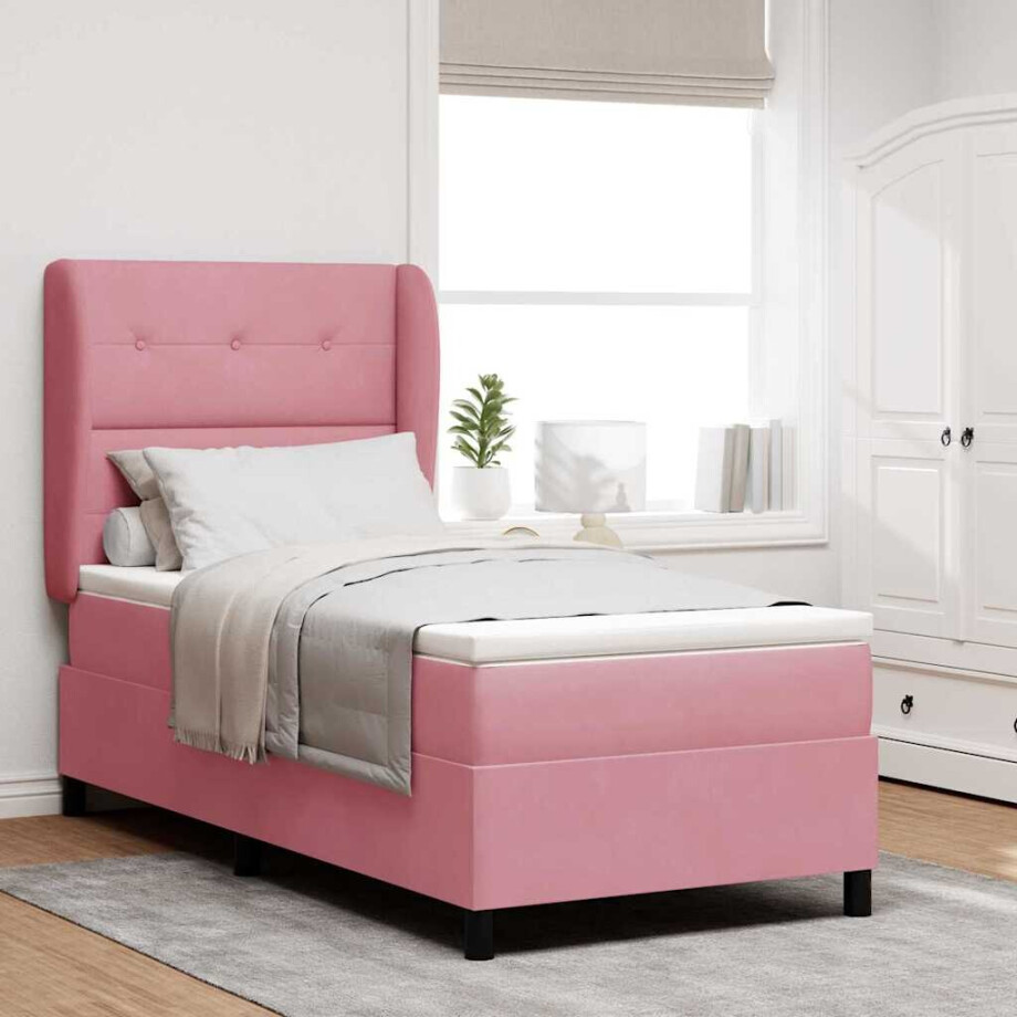 vidaXL Boxspring bed met matras Roze 80 x 200 cm Fluweel vidaXL Boxspring bed met matras Roze 80 x 200 cm Fluweel afbeelding 1