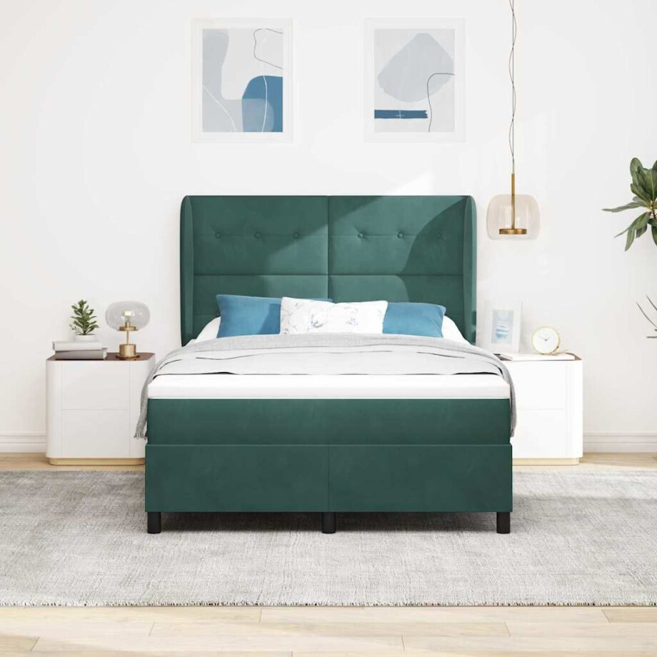 vidaXL Boxspringbed met matras Donkergroen 190 x 140 cm Fluweel afbeelding 1